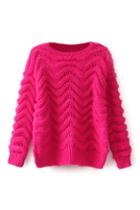 Romwe Wave Knitted Sheer Roese Jumper