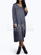 Romwe Blue Scoop Neck Draped Side Midi Dress