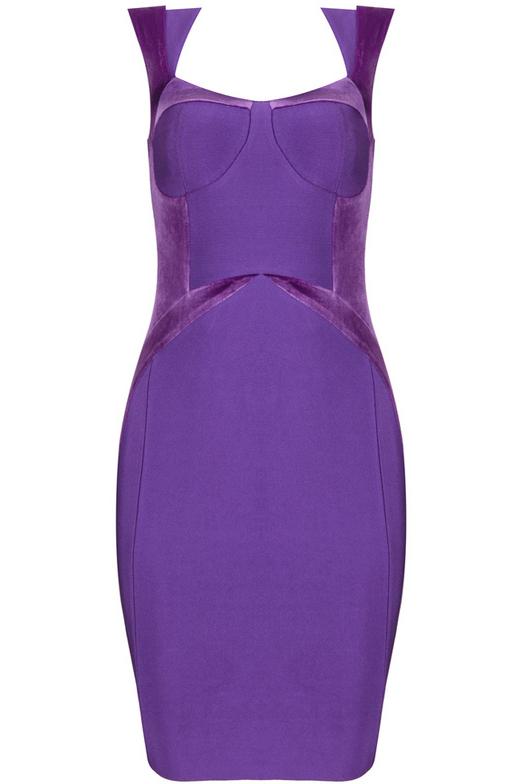 Romwe Purple Sleeveless Contrast Velvet Bodycon Dress