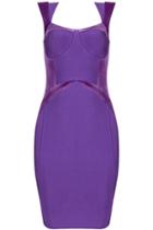 Romwe Purple Sleeveless Contrast Velvet Bodycon Dress