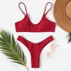 Romwe Plain High Leg Bikini Set