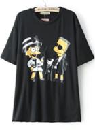 Romwe Black Short Sleeve Simpson Print Loose T-shirt