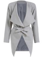 Romwe Grey Lapel Tie-waist Coat