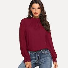 Romwe Gathered Neck Guipure Lace Cuff Top