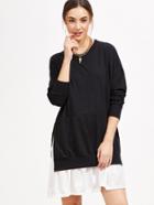 Romwe Black Color Block 2 In 1 Sweatshirt Dress
