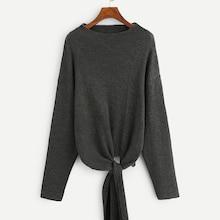 Romwe Drop Shoulder Knot Hem Sweater