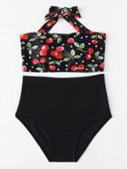 Romwe Fruit Print High Waist Bikini Set