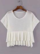Romwe Bell Sleeve Peplum Hem White Sweater