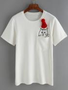 Romwe Hat Cat Embroidered T-shirt