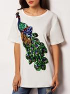 Romwe Peacock Patterned Sequined T-shirt