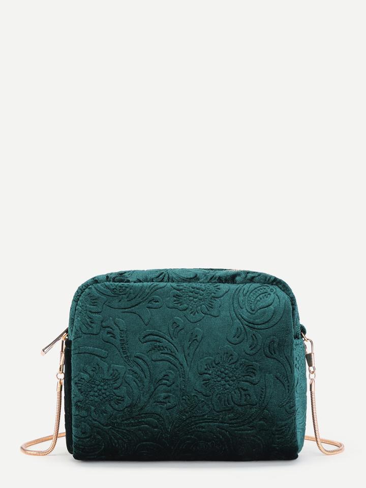 Romwe Floral Embossed Crossbody Chain Bag