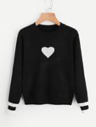 Romwe Striped Cuff Heart Knit Sweater