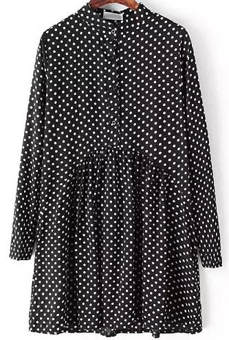 Romwe Vintage Polka Dot Black Dress