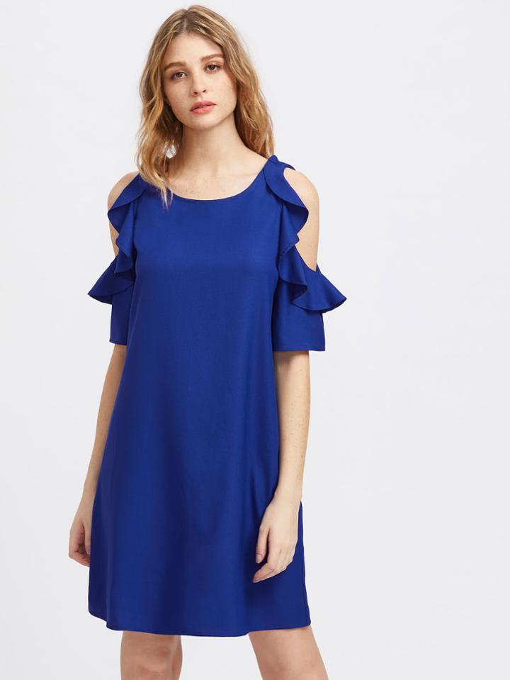 Romwe Frilled Open Shoulder Dress