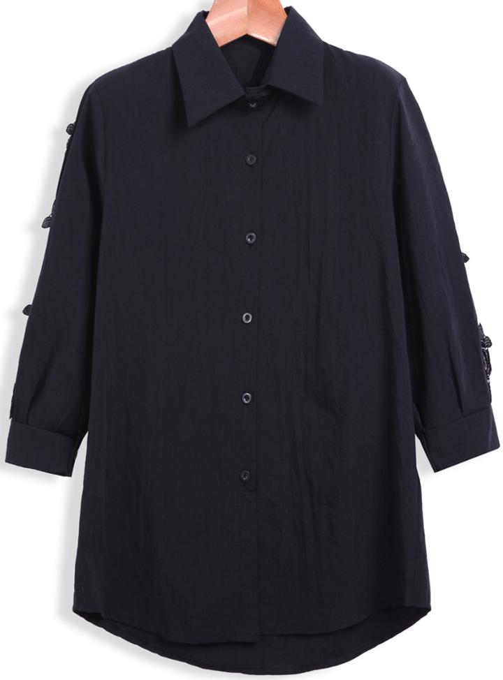 Romwe Lapel Hollow Lace Loose Blouse