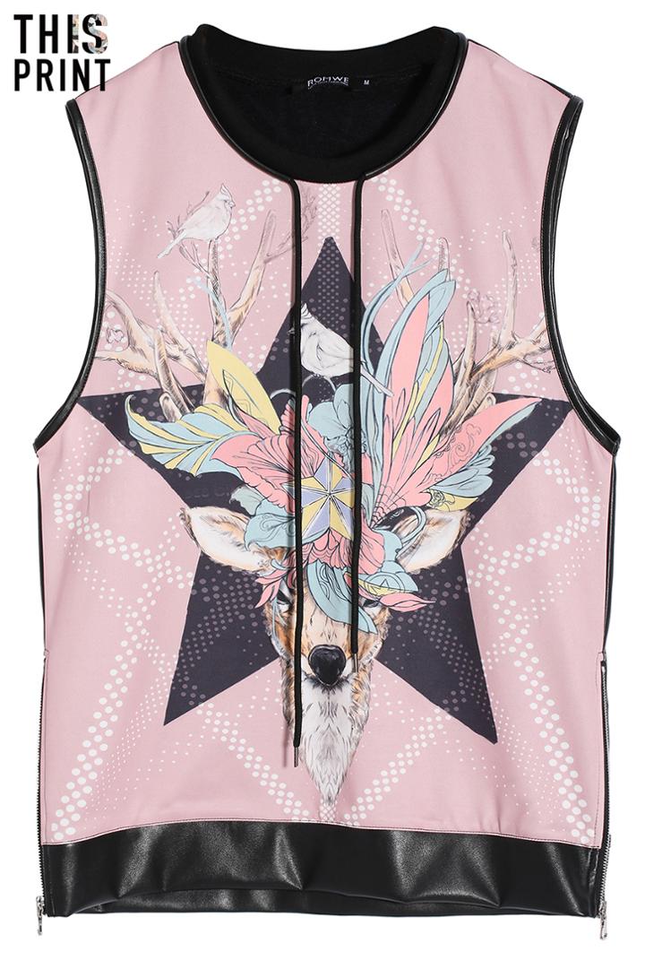 Romwe Romwe Hand-drawn Deer Vest