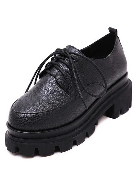Romwe Black Vintage Lace Up Heavy-bottomed Flats