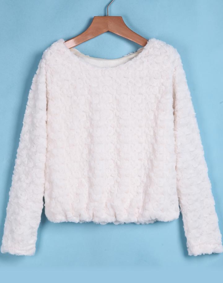 Romwe Faux Fur Crop White Top