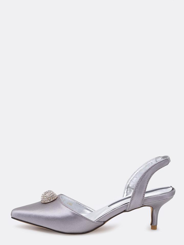 Romwe Crystal Ball Embellished Grey D'orsay Slingback Pumps