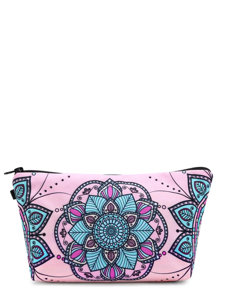 Romwe Symmetrical Flower Print Makeup Bag