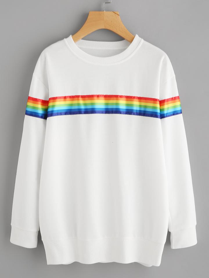 Romwe Rainbow Stripe Sweatshirt