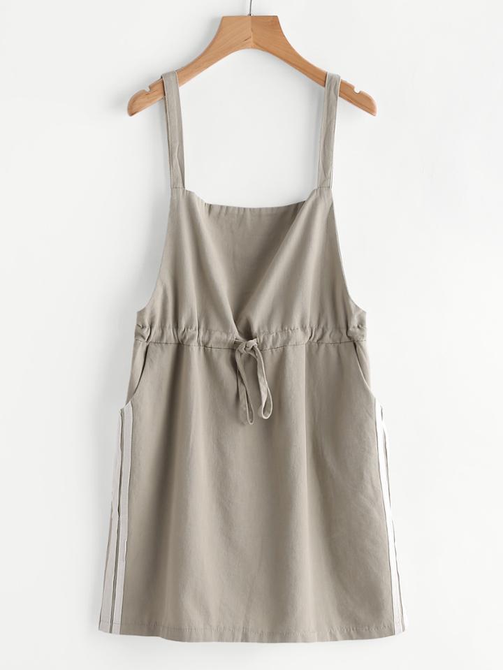 Romwe Drawstring Waist Side Stripe Pinafore Dress