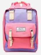 Romwe Pink Color Block Double Handle Square Canvas Backpack