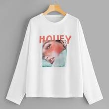 Romwe Plus Figure And Letter Print Sweatshirt