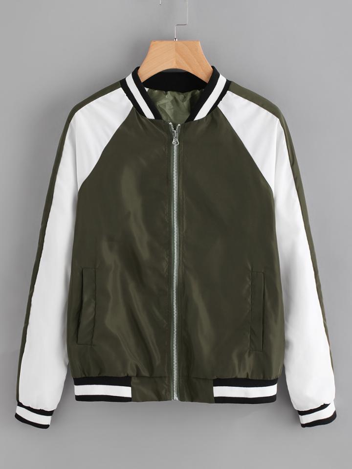 Romwe Contrast Panel Stripe Trim Jacket