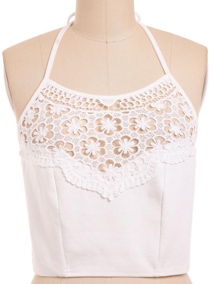Romwe Halter Lace Neck Crop Top
