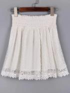 Romwe White Lace Crochet Elastic Waist Skirt