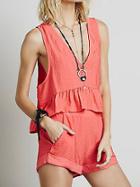 Romwe Red V Neck Sleeveless Ruffle Top With Shorts