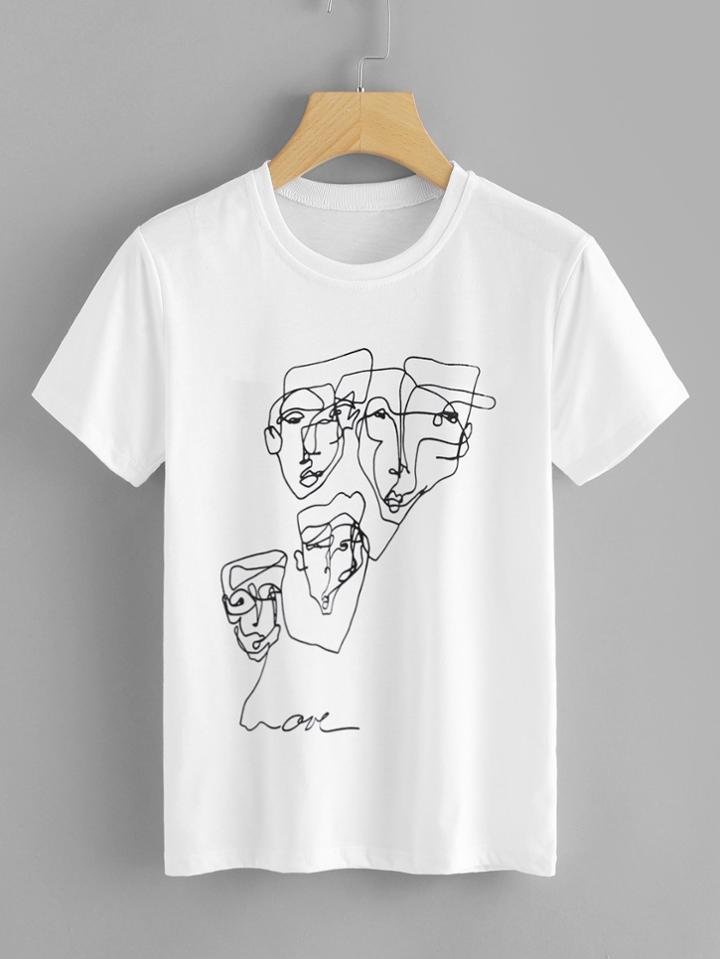 Romwe Abstract Graffiti Print T-shirt