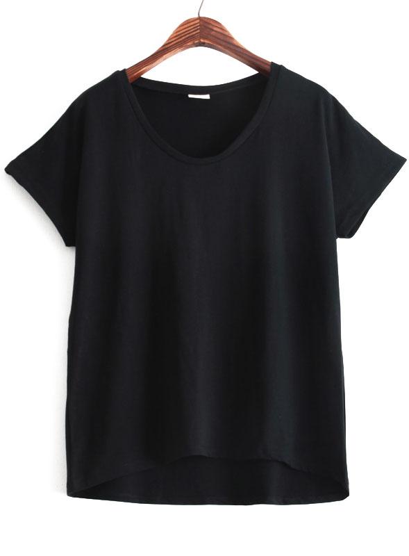 Romwe Dip Hem Black T-shirt