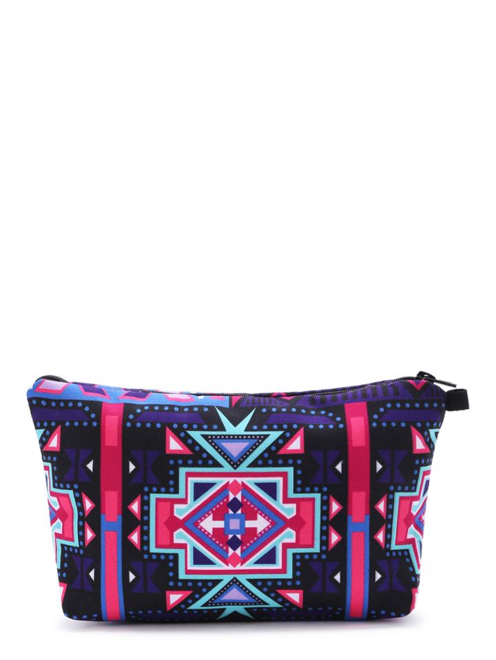 Romwe Purple Geometric Print Casual Makeup Bag