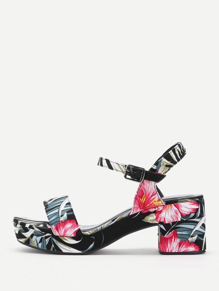 Romwe Flower Print Platform Sandals