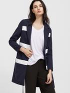 Romwe Navy Stripe Pocket Single Breasted Long Coat