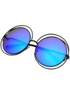 Romwe Cut Out Round Frame Blue Lens Sunglasses