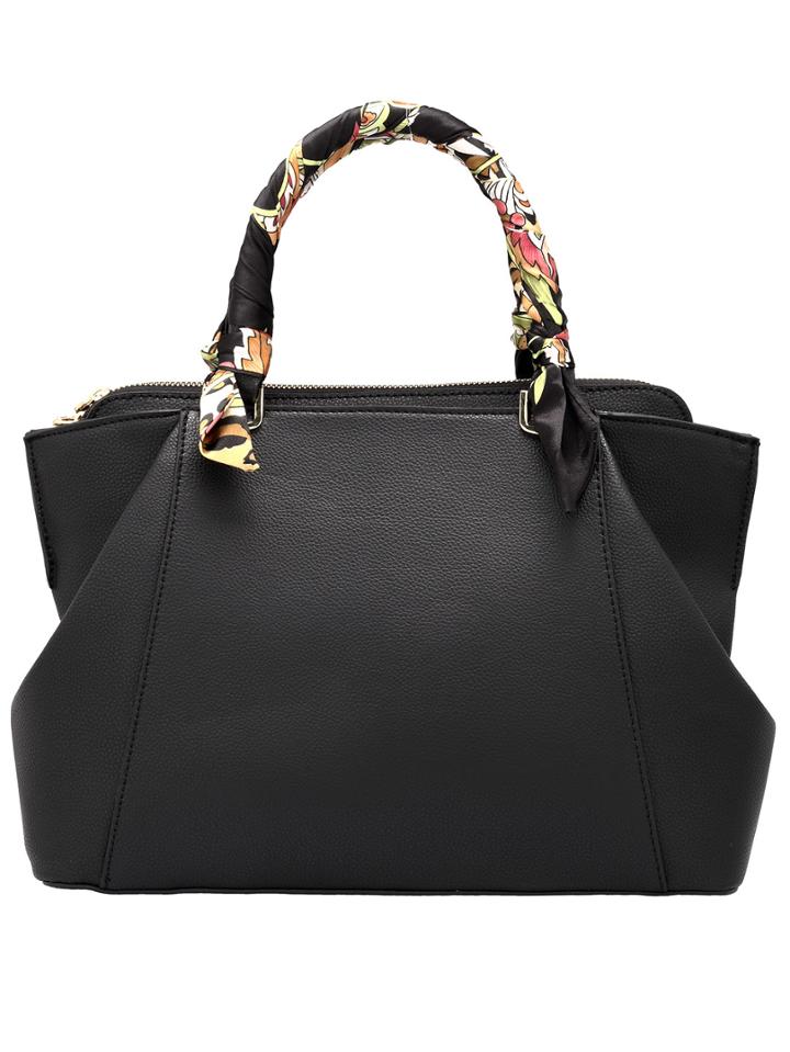 Romwe Black Zipper Florals Pu Bag