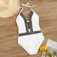 Romwe Crochet Trim Plunge One Piece Swimwear