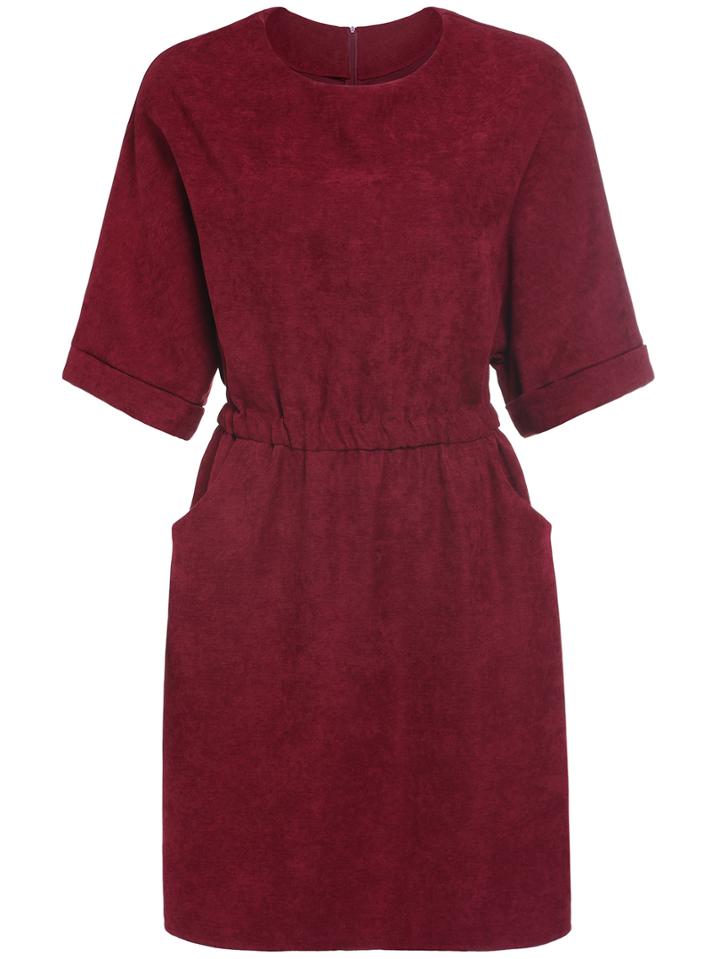 Romwe Half Sleeve Elastic Waist Red Dress