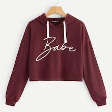 Romwe Drop Shoulder Drawstring Letter Hoodie