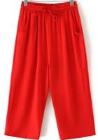 Romwe Drawstring Straight Chiffon Red Pant