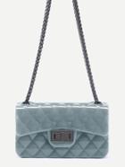 Romwe Grey Plastic Quilted Flap Bag With Chain