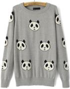 Romwe Panda Print Knit Grey Sweater