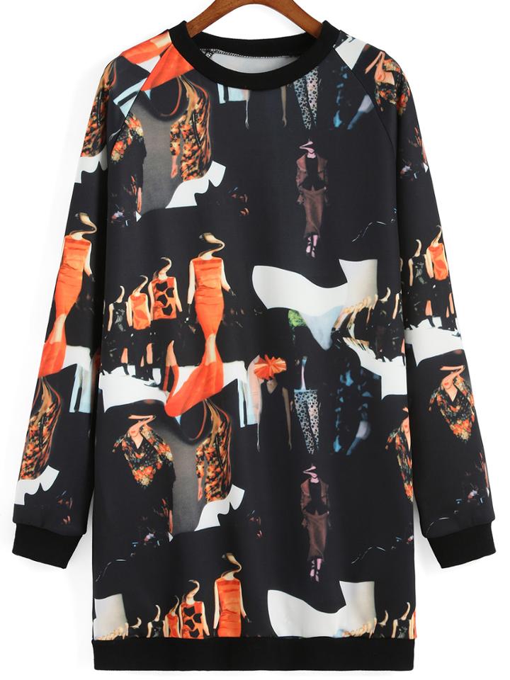 Romwe Fashion Show Print Long Sweatshirt