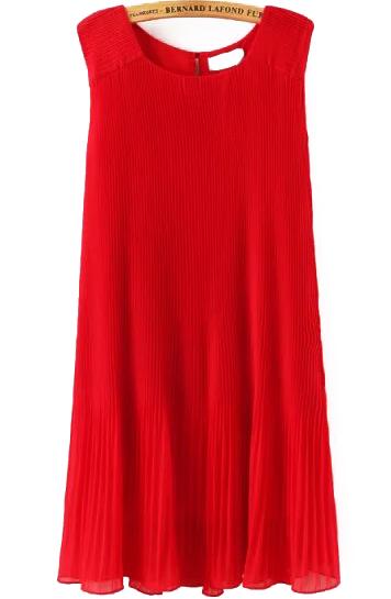 Romwe Sleeveless Chiffon Pleated Red Dress