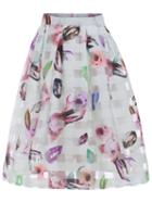 Romwe Florals Plaid Mesh Flare Skirt