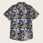 Romwe Guys Notch Collar Tropical Print Shirt