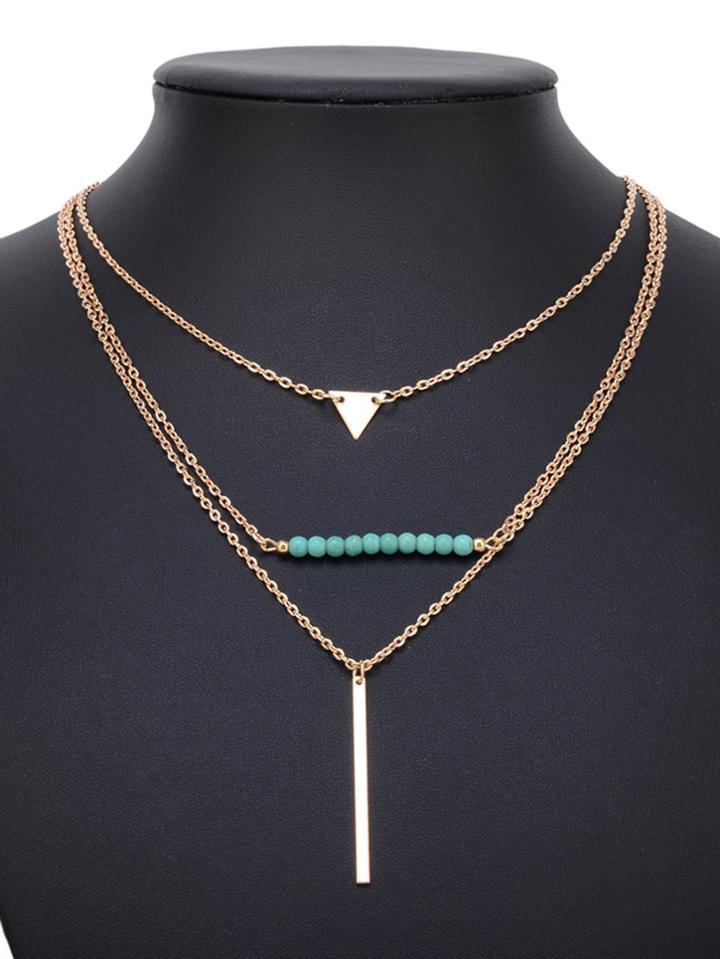 Romwe Bar Pendant Layered Chain Necklace